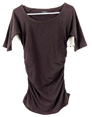 New Caslon sz M Burnout Shirred sides knit Tunic T-shirt brown stretchy top 1615